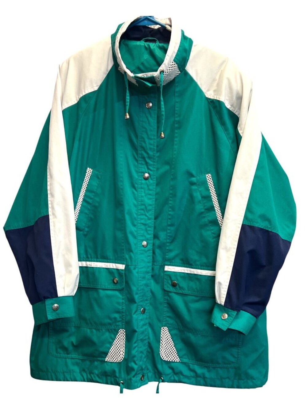Vintage Be In The Current Scene Green & White Jacket 22W Drawstring Collar